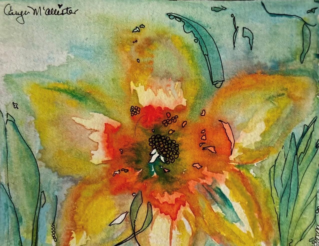 Golden Bloom — Watercolor & ink