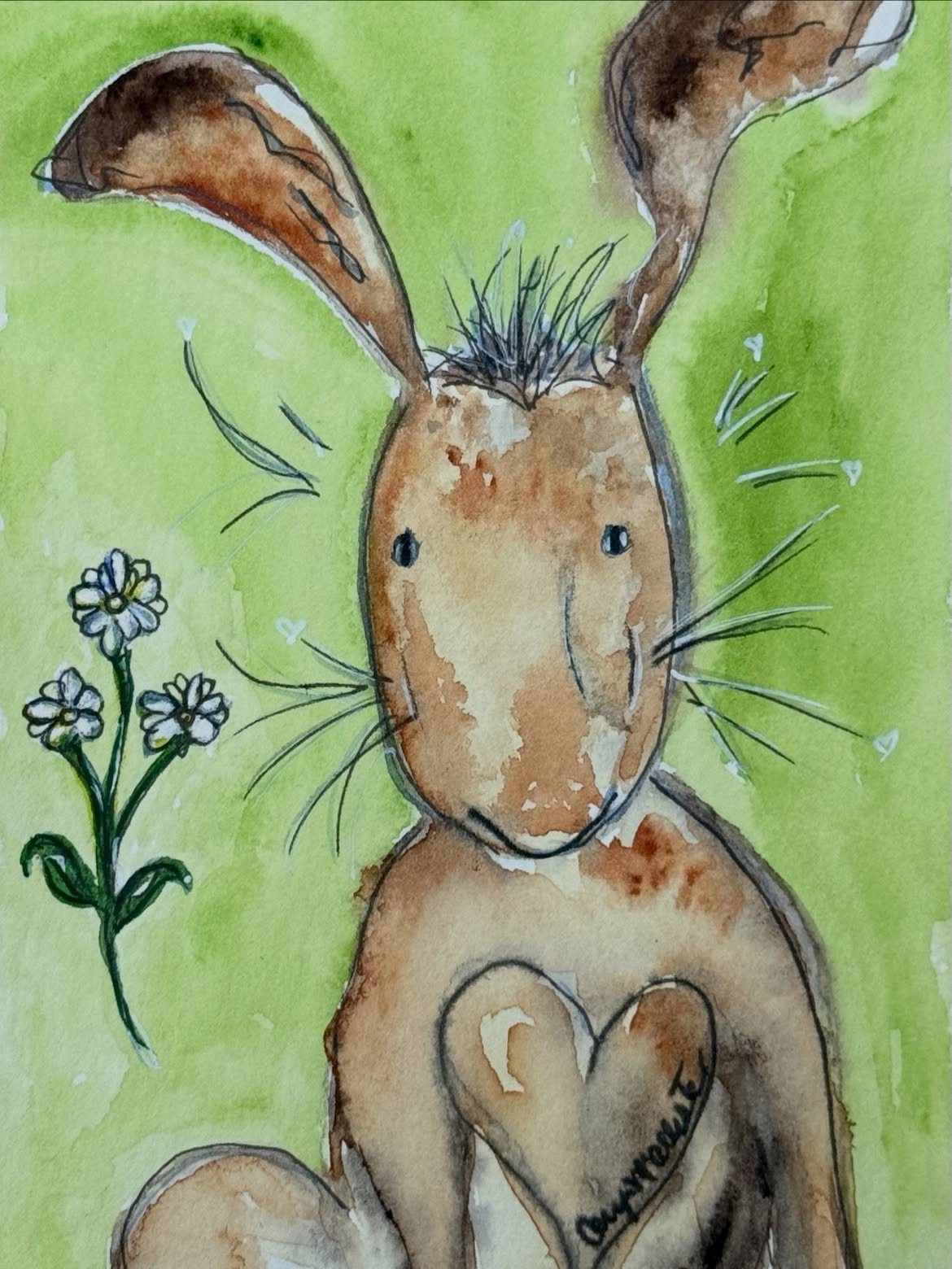 Hare with a Heart — Watercolor & ink