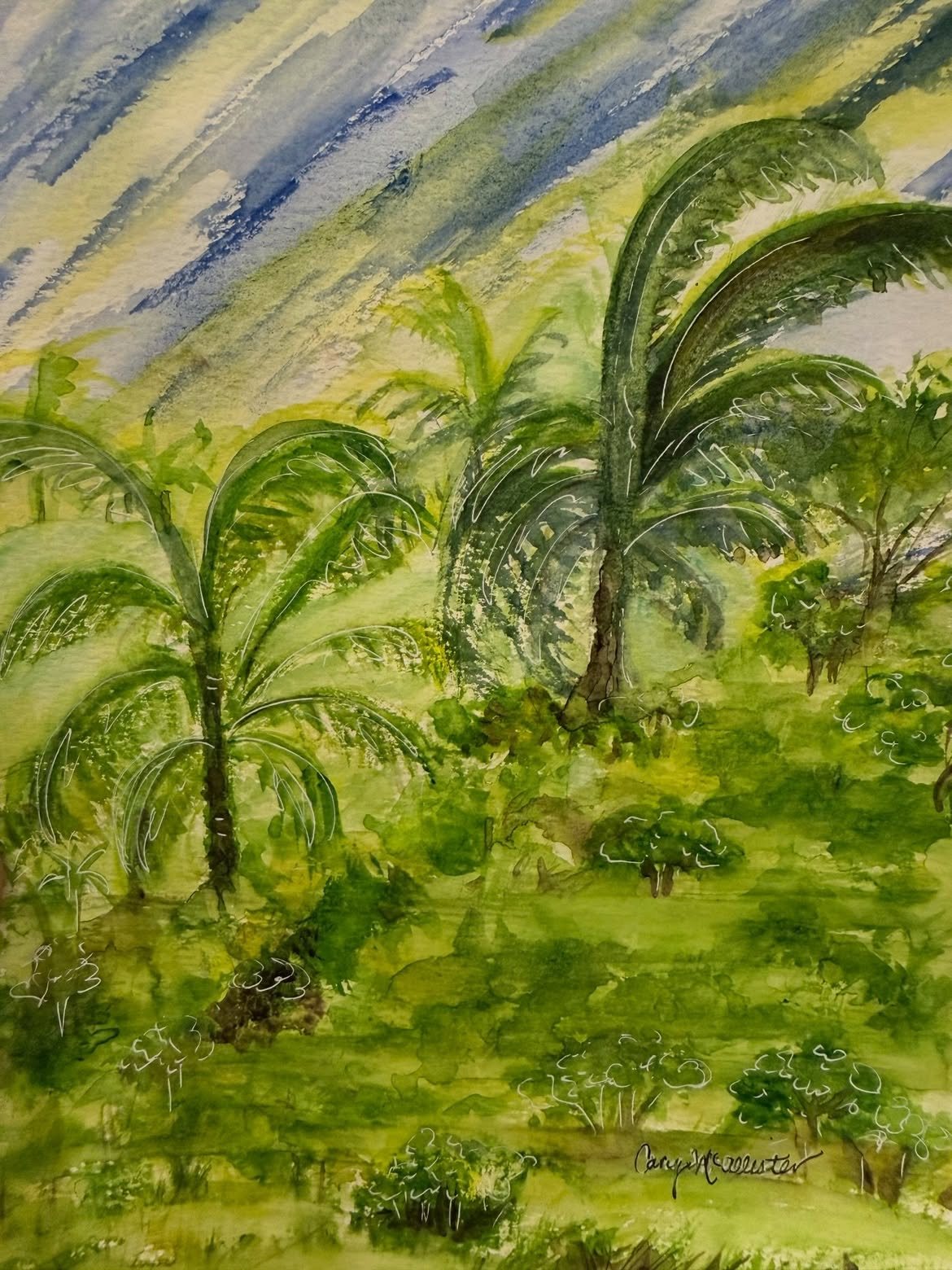 Windswept Palms I — Watercolor