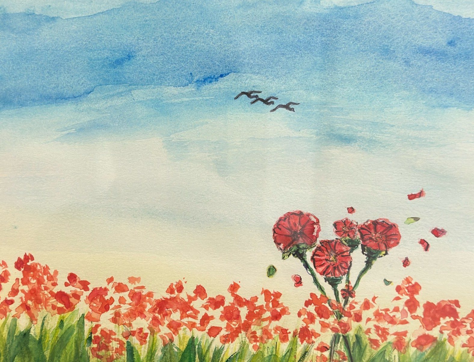 Poppies at Noon — Watercolor